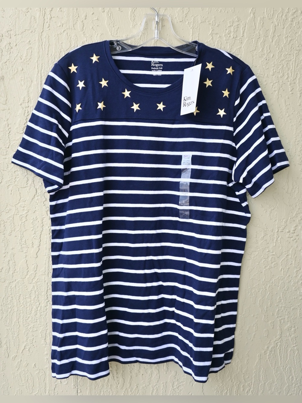 Kim Rogers Navy & White Striped Short-Sleeve Tee with Gold Star Accents